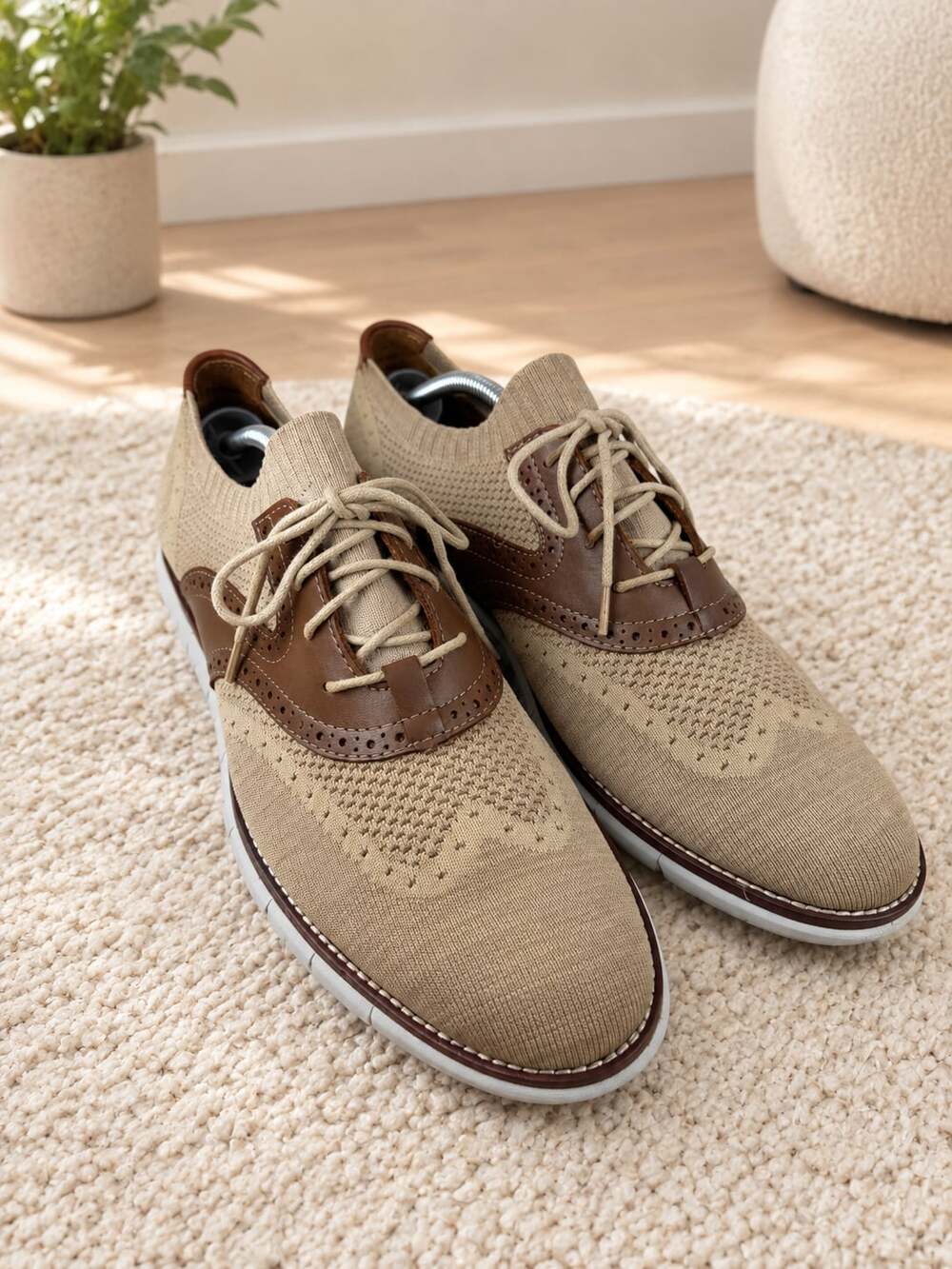 Johnston & Murphy Holden Knit Wingtip Shoes Beige Brown Men’s 10.5 M